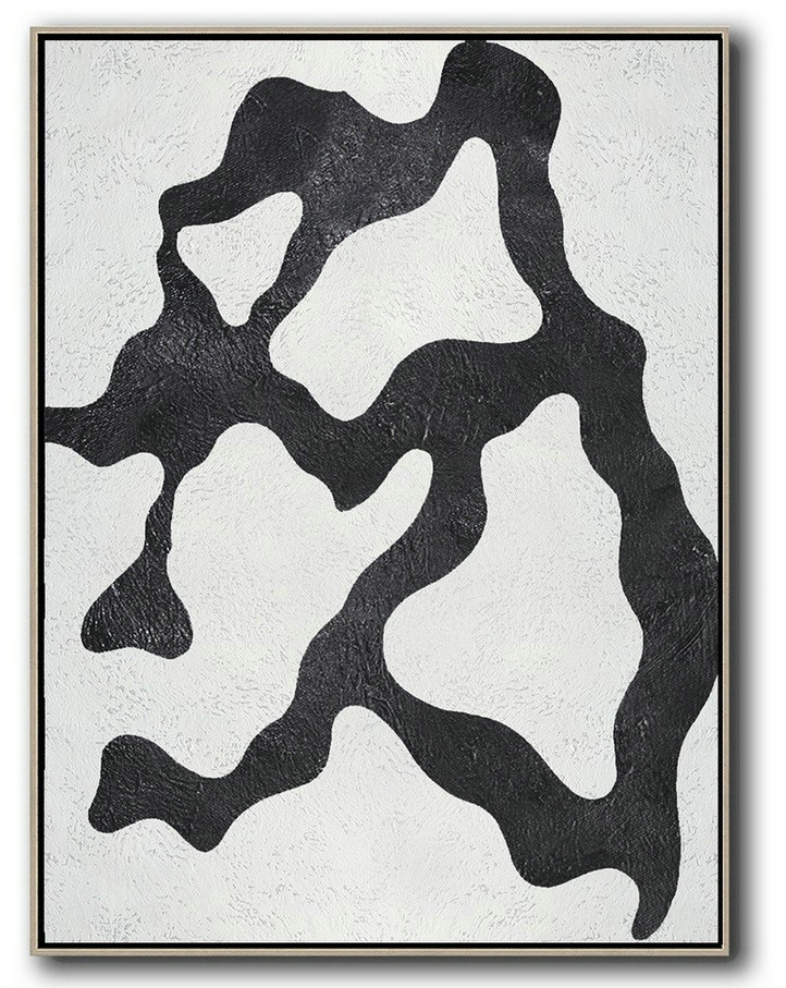 Hand Made Abstract Art,Black And White Minimal Painting On Canvas - Large Wall Canvas Paintings